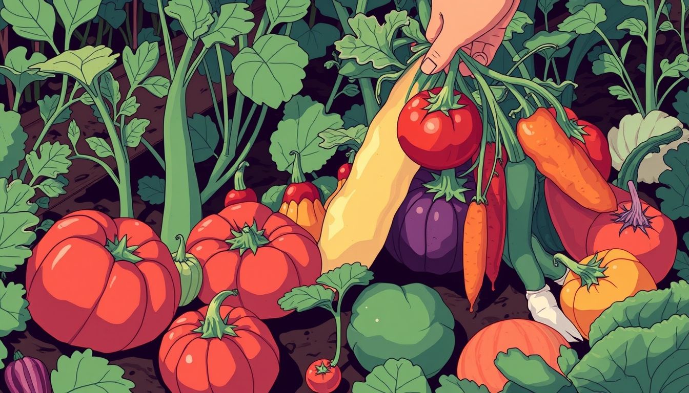 Harvesting heirloom vegetables by hand in a garden.