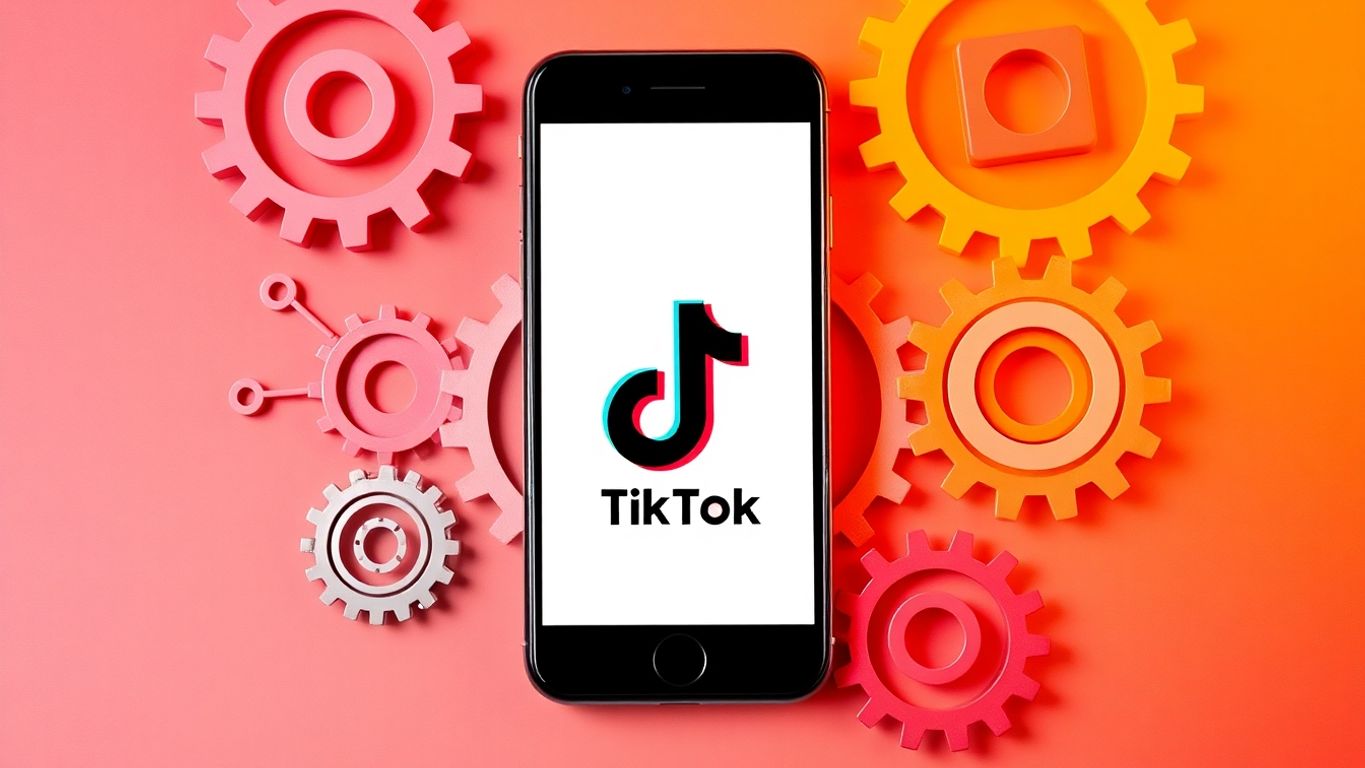 Smartphone with TikTok logo and automation gears.