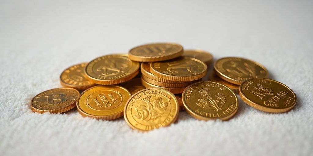 Pièces d'or anciennes sur un fond en velours.