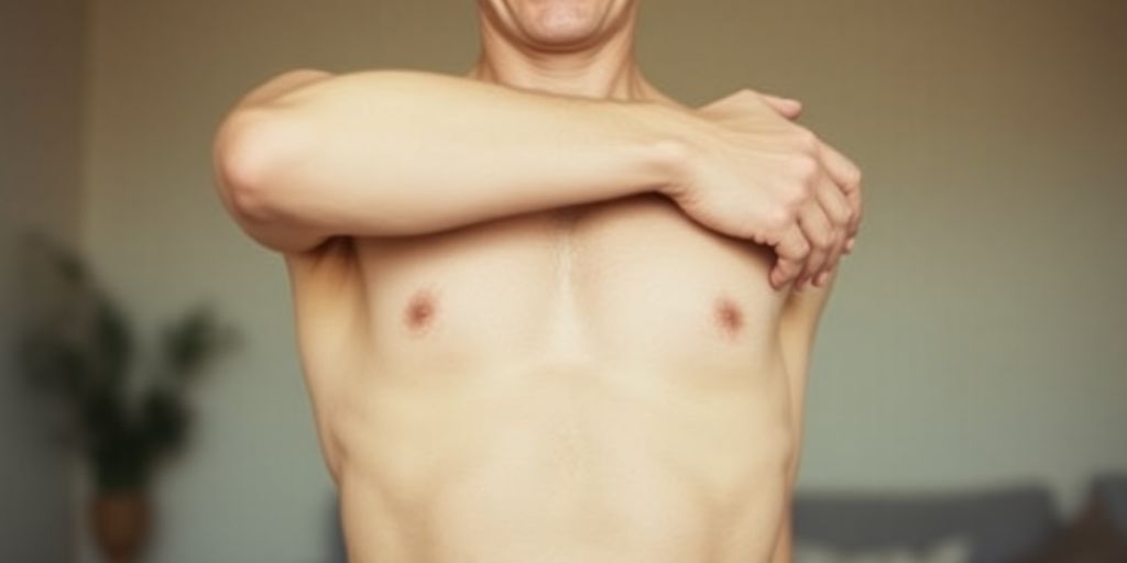 Person stretching, muscles engaged and relaxed.