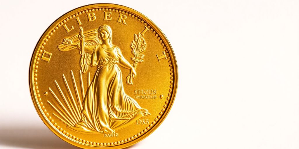 Close-up of a Gold Eagle coin on a neutral background.