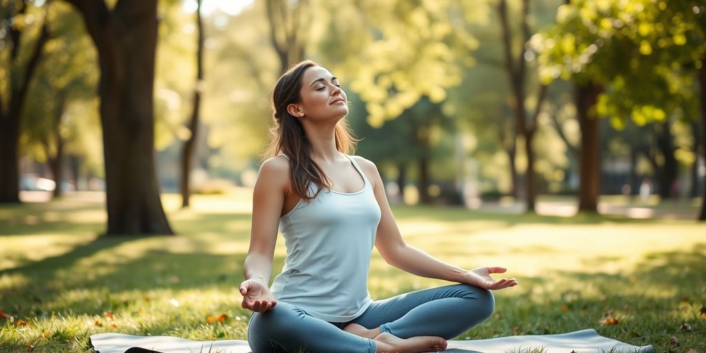 Woman meditating in a peaceful park