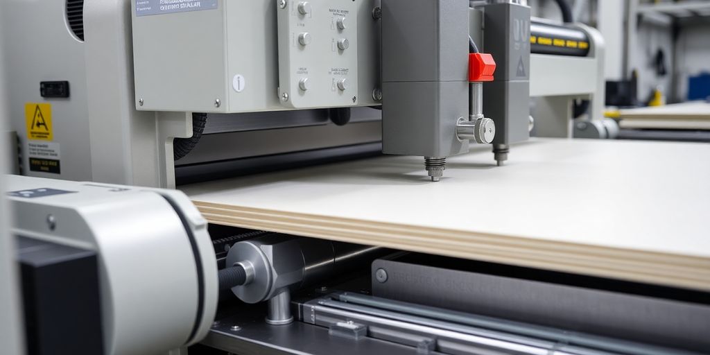 Close-up of a PU sandwich panel machine's components.