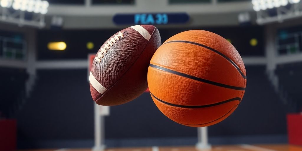 A football and basketball colliding.