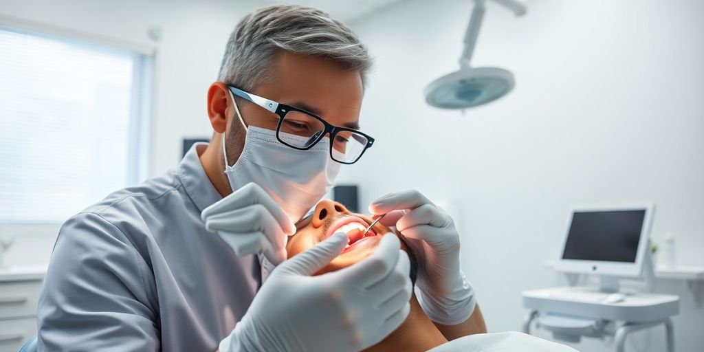 Dentiste examinant les dents d'un patient dans une clinique.