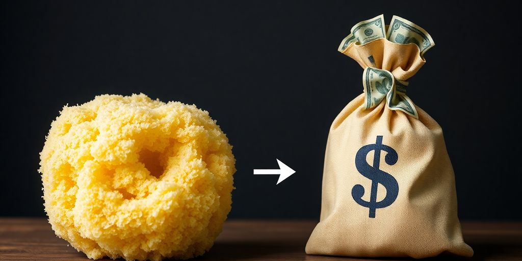 A sponge transforming into a money bag.