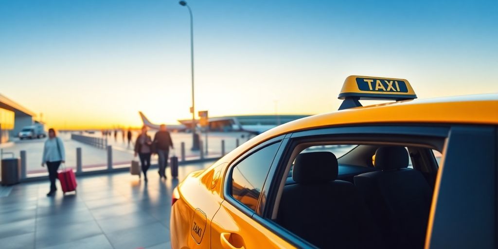 Comfortable taxi waiting at airport terminal.