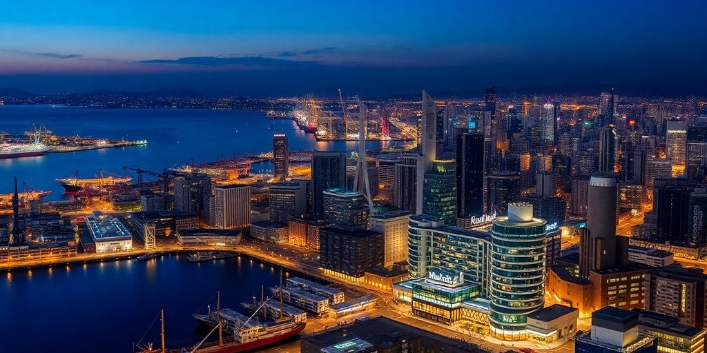 Yokohama skyline with port and bay