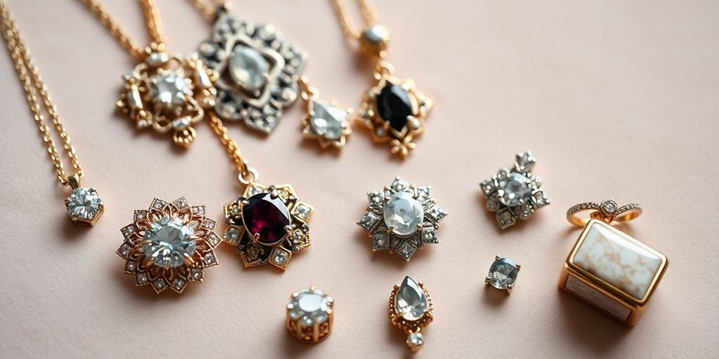 Collection de bijoux de famille sur fond de velours.