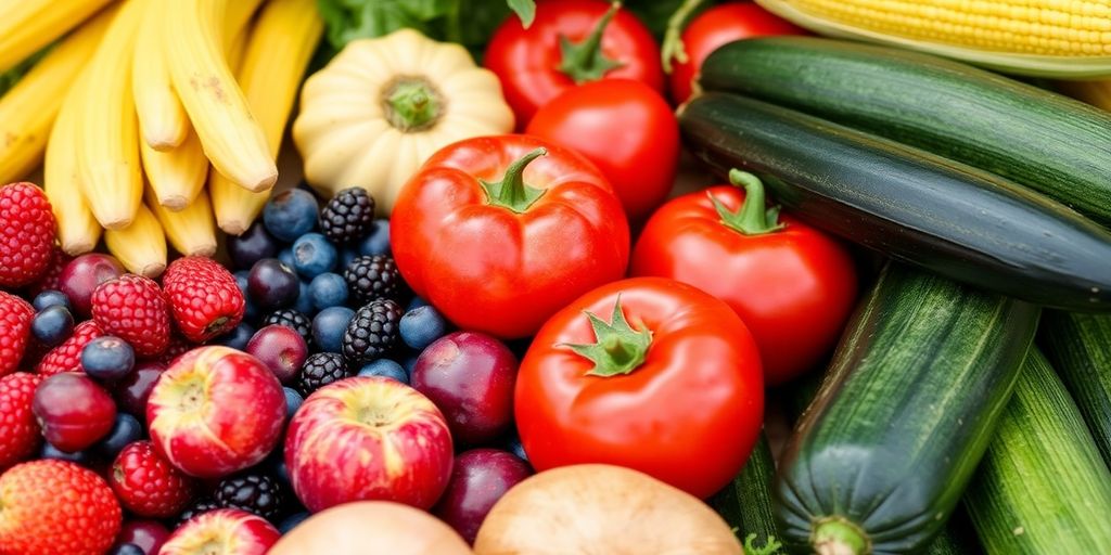 Reife Augustfrüchte und Gemüse im Garten