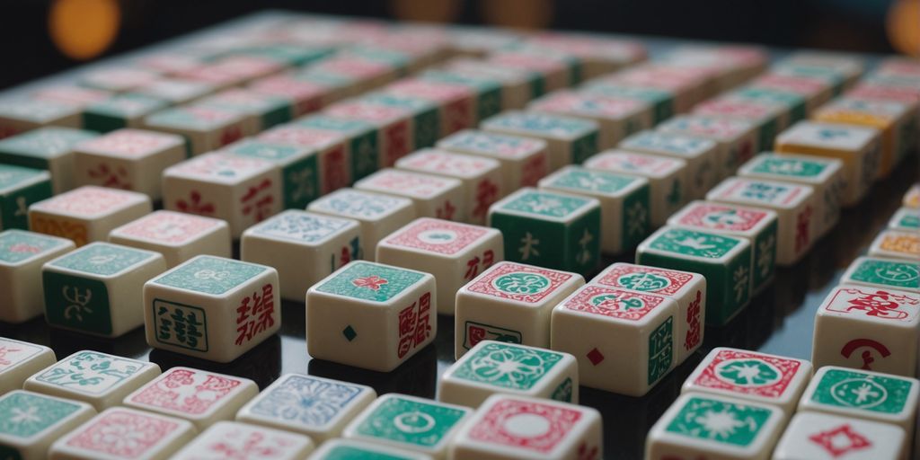 Colorful Mahjong tiles arranged in an artistic pattern.