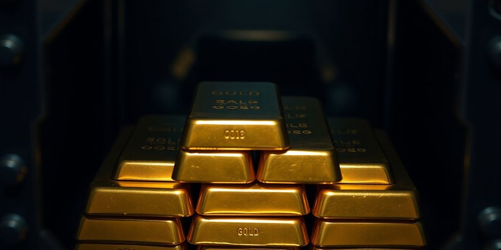 Lingots d'or empilés dans un coffre-fort ouvert