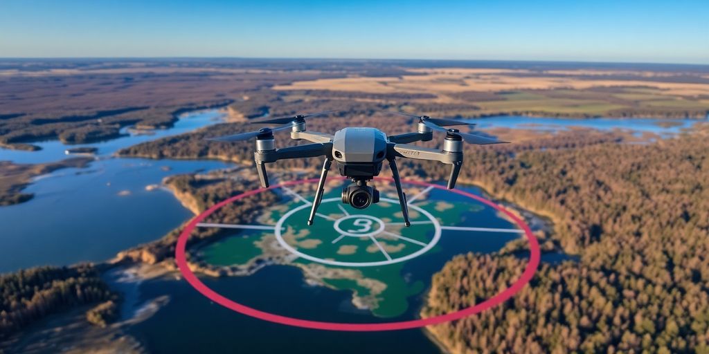 Vue aérienne d'un drone dans une zone restreinte.