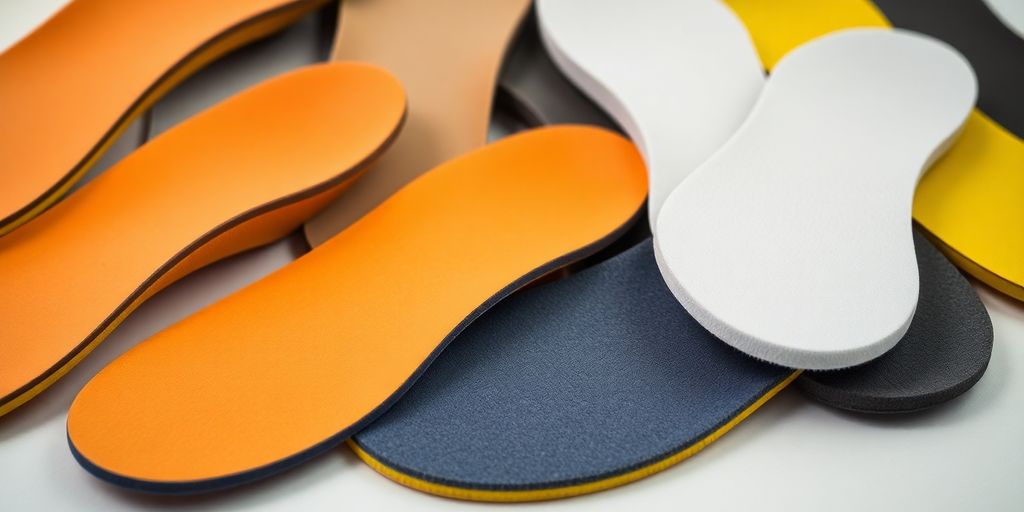 Various foam insoles in different colors and textures.