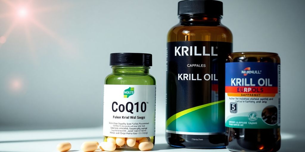 CoQ10 and krill oil supplements with healthy vitality.