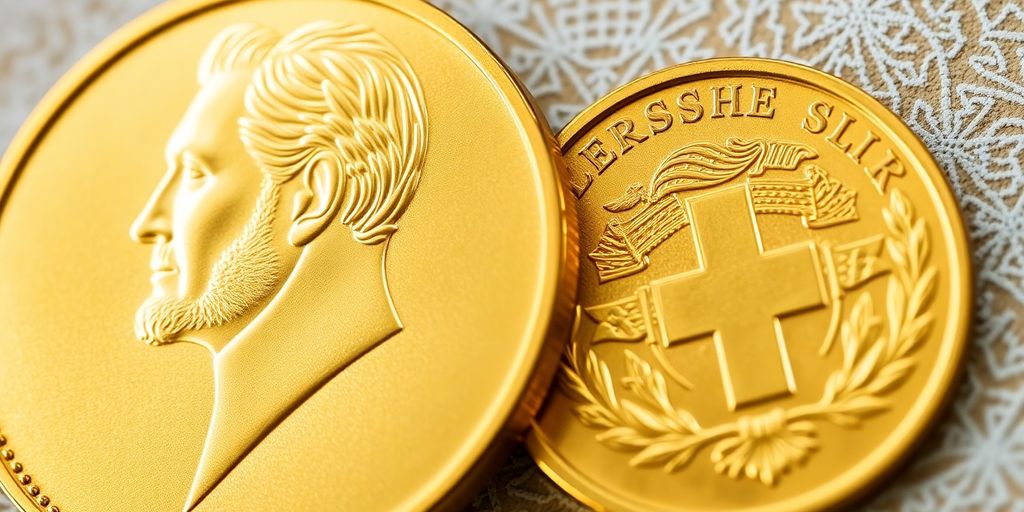 Pièces d'or Napoléon et 20 Francs Suisse côte à côte.