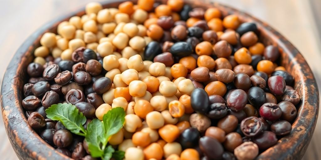 Bowl of mixed legumes with vibrant colors.