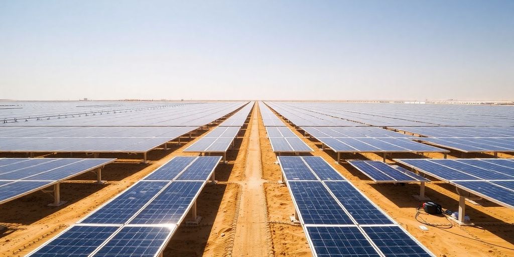 Panneaux solaires sous le ciel bleu de Dubaï.