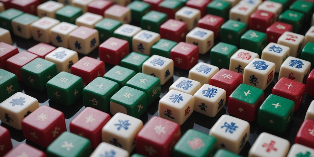 Mahjong tiles with various symbols neatly arranged for beginners.