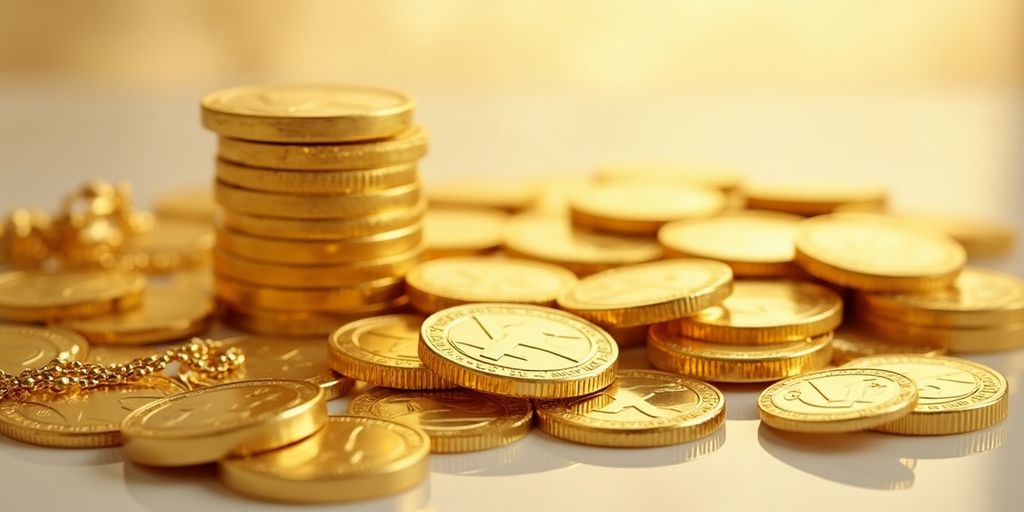 Pièces en or et bijoux disposés élégamment.