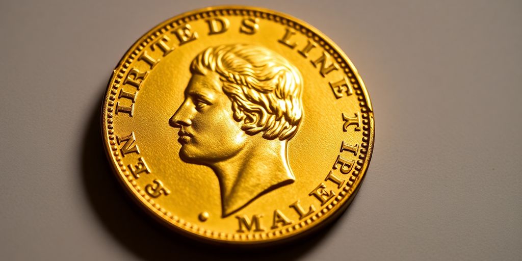 Une pièce de Napoléon en or sur fond sombre.