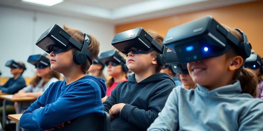 Élèves utilisant des casques de réalité virtuelle en classe.
