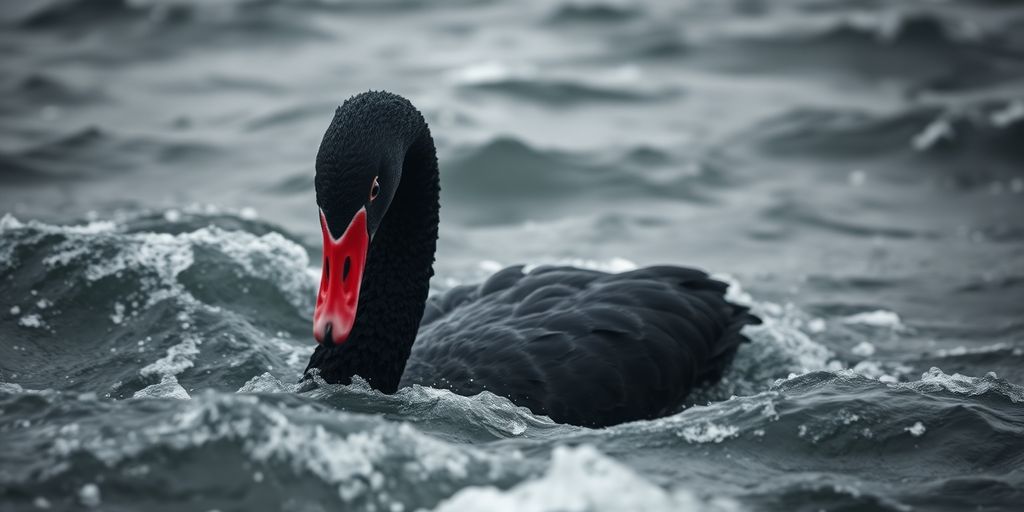 Black Swan Scenarios in Crypto: How to Prepare Before It’s Too Late 4 Close-up of a dark swan in turbulent waters.