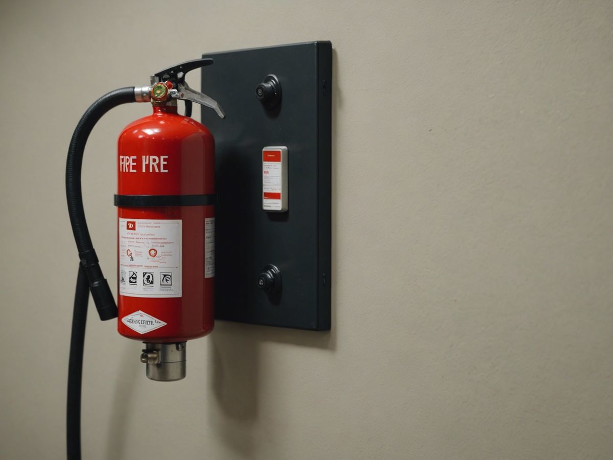 Fire extinguisher on wall for easy access