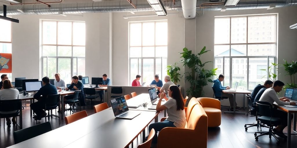 Modern coworking space in Manila with people working together.