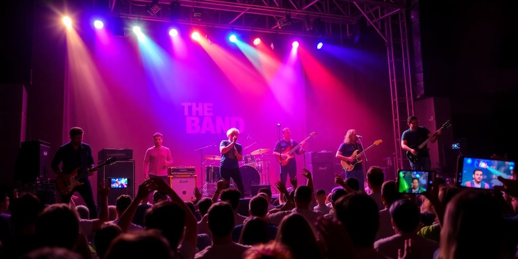The Band performing live with vibrant stage lights and crowd.
