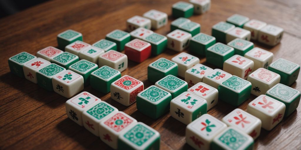 Mahjong tiles displayed on a wooden table for beginners.