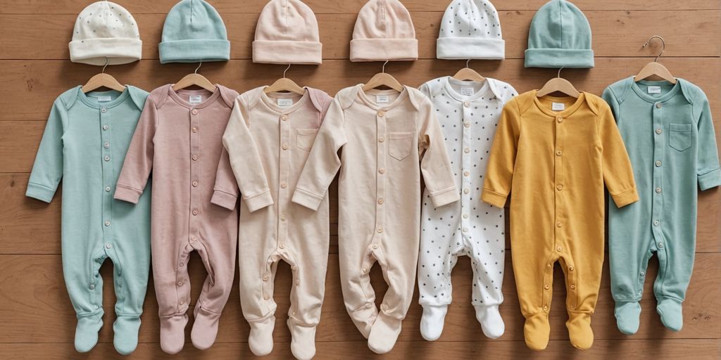 Baby capsule wardrobe with essential clothing items.