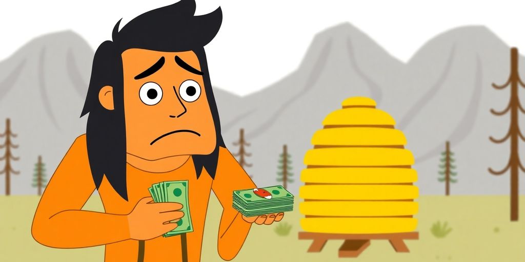 Cartoon beehive, money, person, Utah mountains