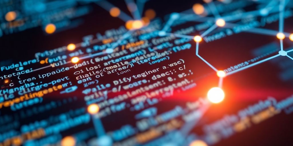 Digital code blocks interacting in a network.