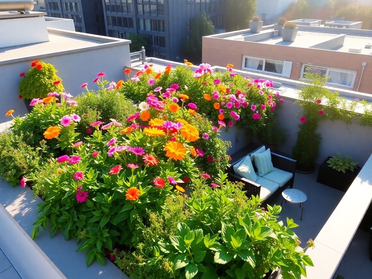 Grădina urcă pe acoperiș - cum îți poți transforma casa într-un spațiu verde complet 1 Grădină pe acoperiș cu flori și verdeață vibrantă.