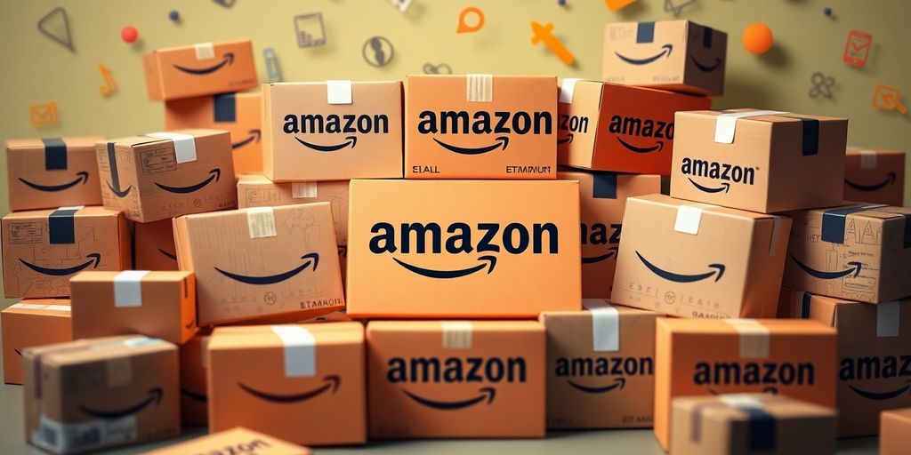 Colorful Amazon packages illustrating ad management strategies.