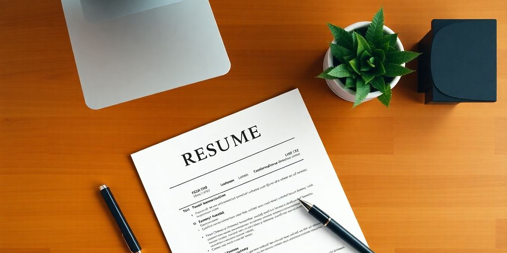 Well-organized resume on a wooden desk.