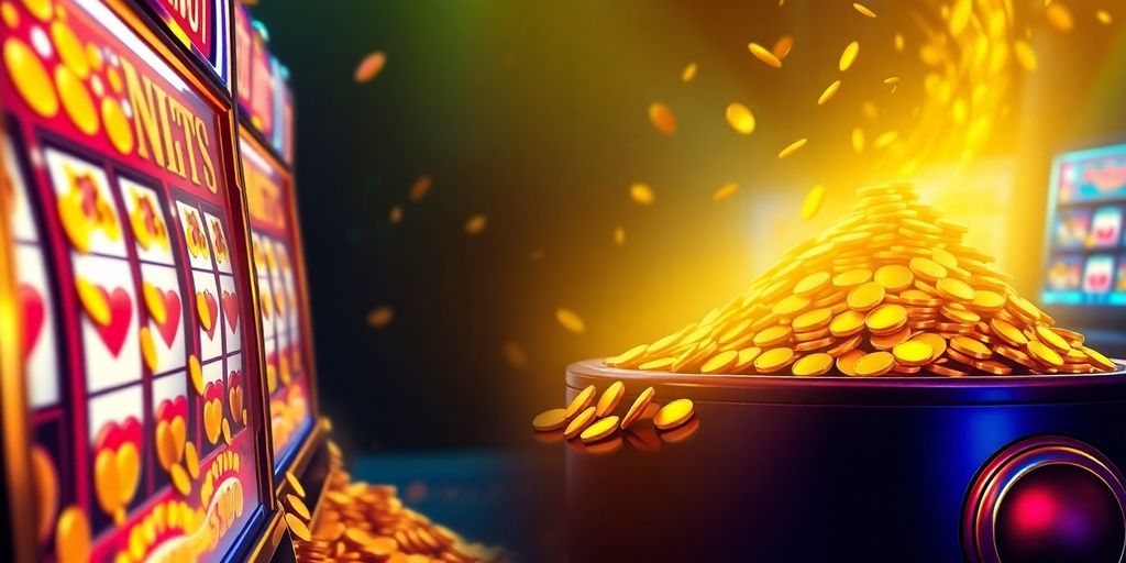 Cascading coins forming a growing jackpot.
