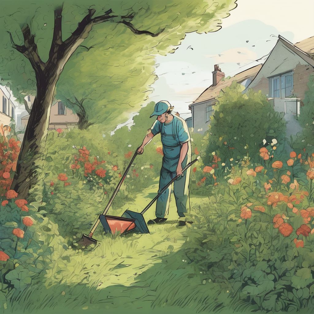 person clearing overgrown garden