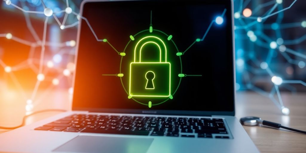 Digital lock on laptop symbolising cyber security protection.