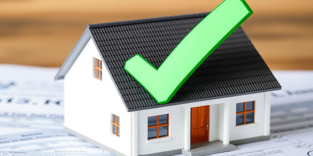 FHA home loan approval with a house and a green checkmark.