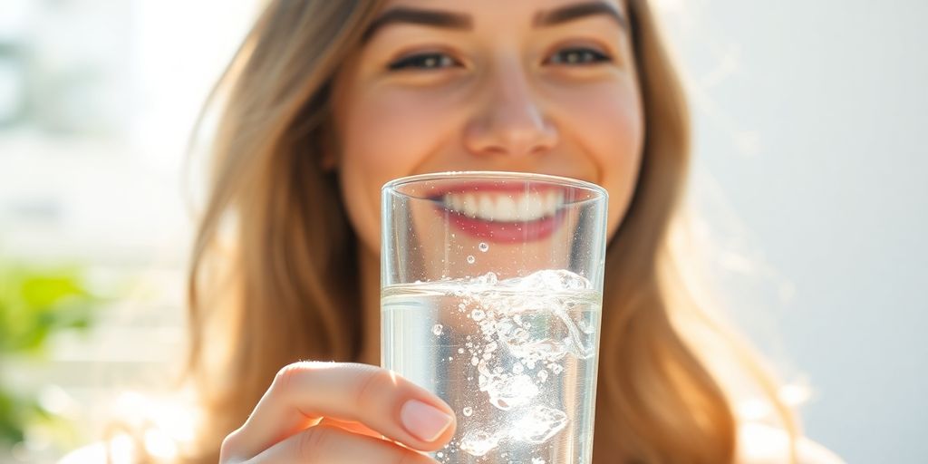 Person feeling refreshed after drinking water.