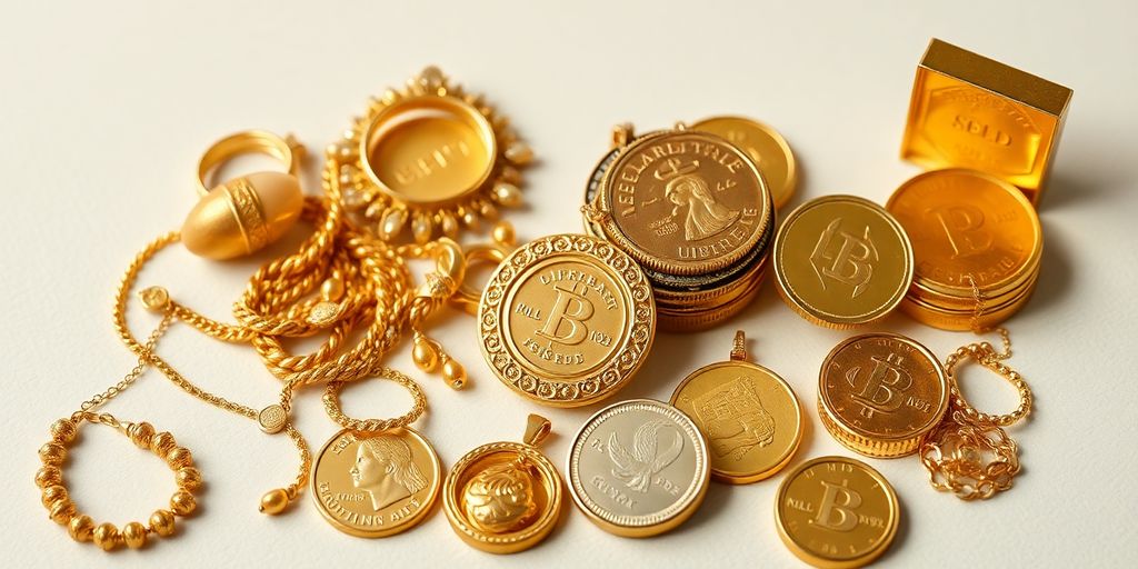 Collection d'héritage en or, bijoux et pièces