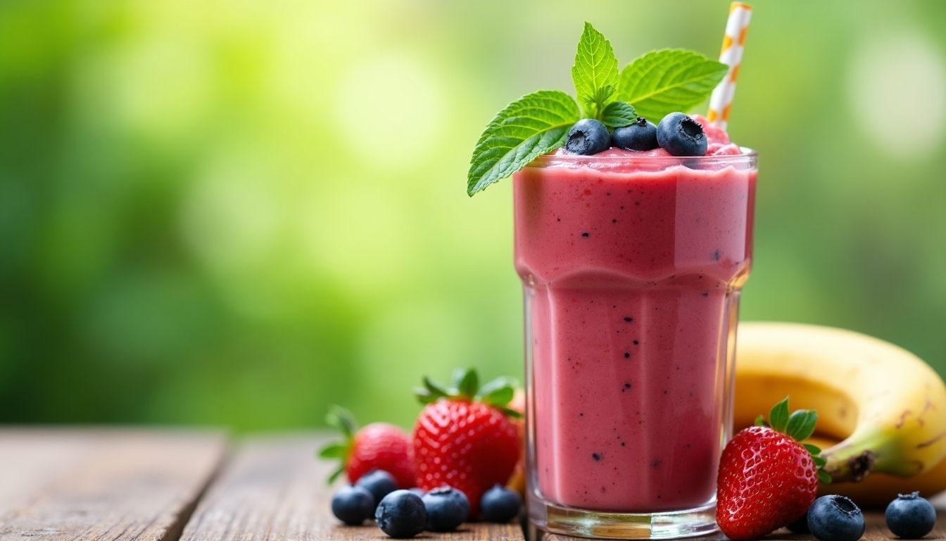Berry Bliss Smoothie with fresh berries and greens.