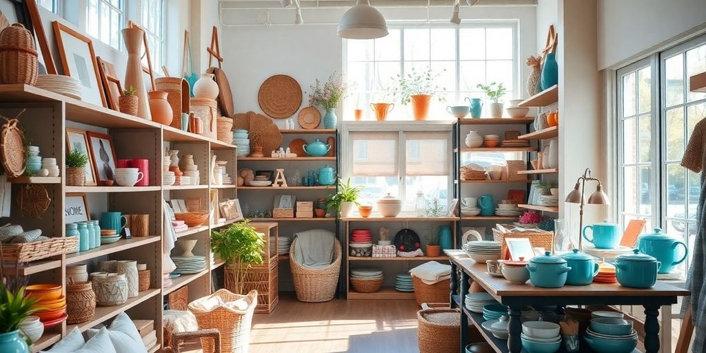 Cozy home goods store filled with diverse decor items.
