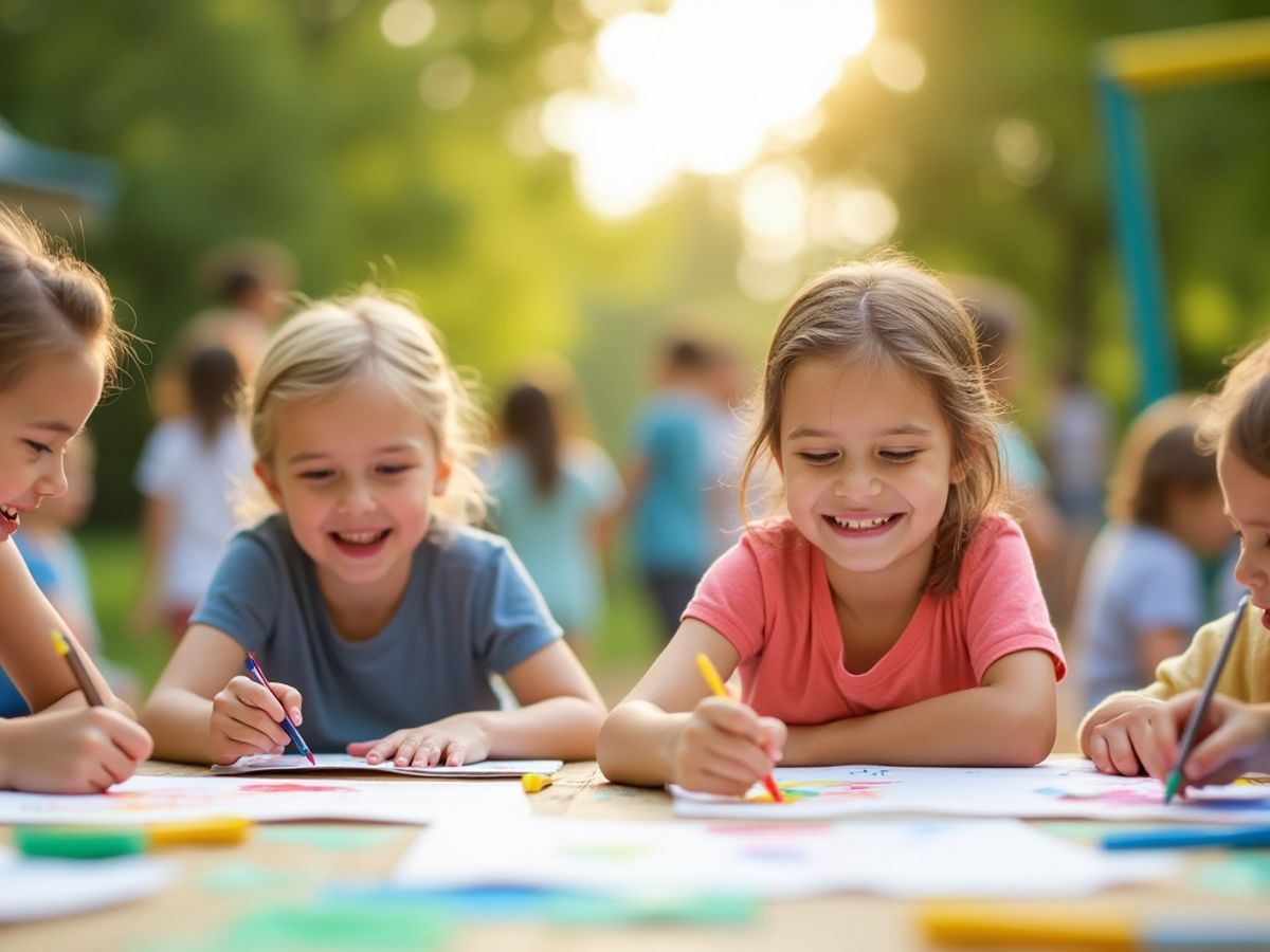 Copii jucându-se și bucurându-se de activități recreative.