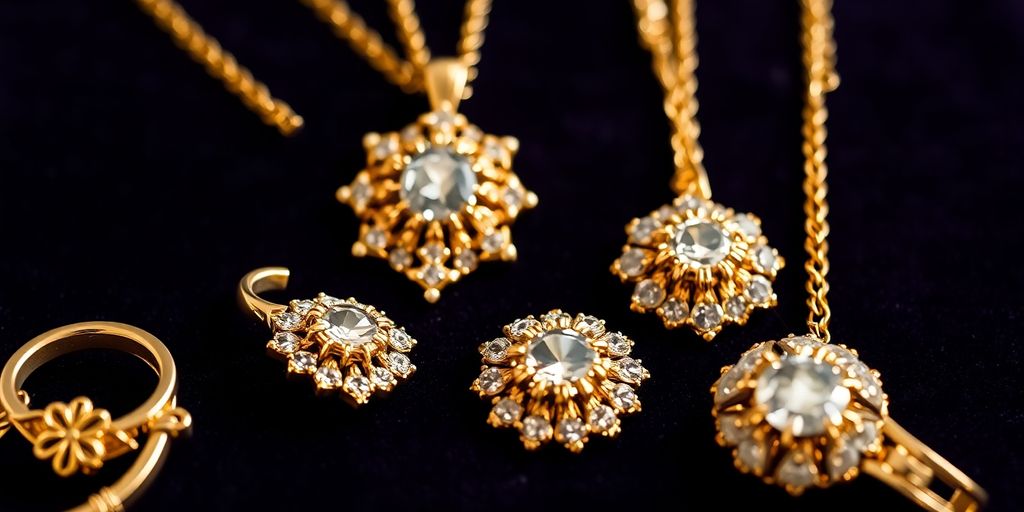Bijoux en or sur un fond en velours.