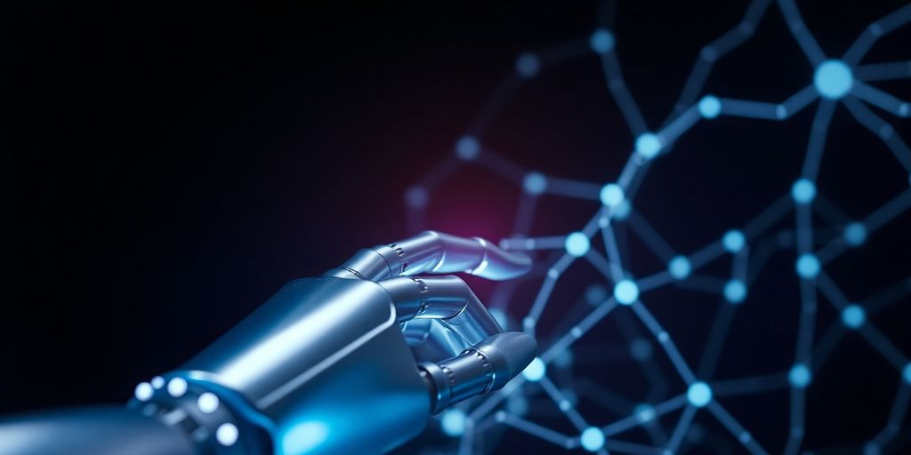 Robot hand touching glowing neural network