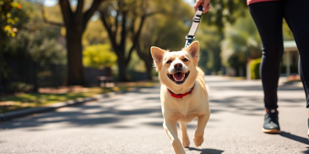 Happy dog walking leash Sydney Eastern Suburbs park