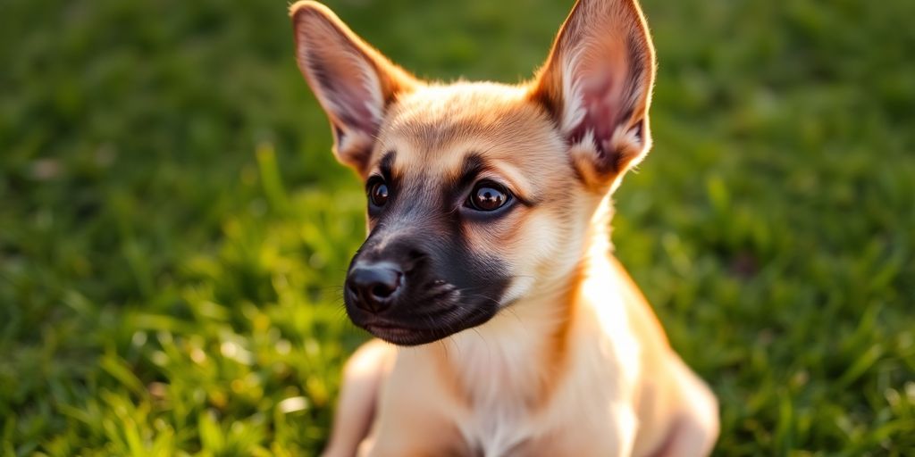 Belgian Malinois puppy looking up